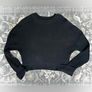 Known Supply Diamond Sweater Black Ribbed Cropped Dolman Sleeve Organic Cotton